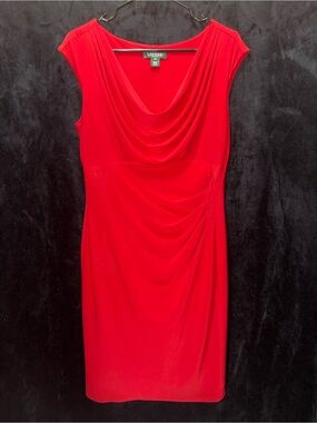 Ralph Lauren Vibrant Red Cowl-Neck Midi Dress